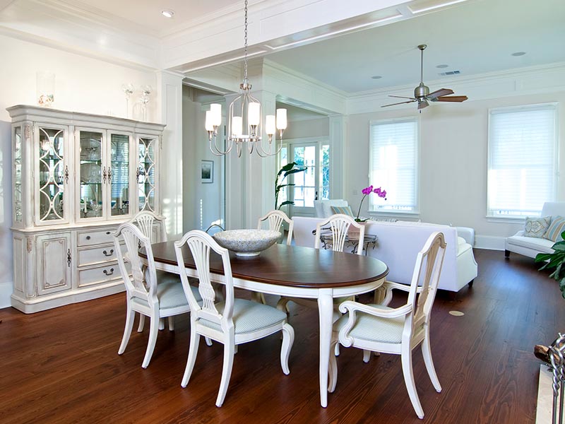 formal dining room with white furniture